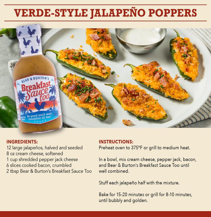 Bear & Burton's Breakfast Sauce Too Verde-Style Jalapeño Poppers